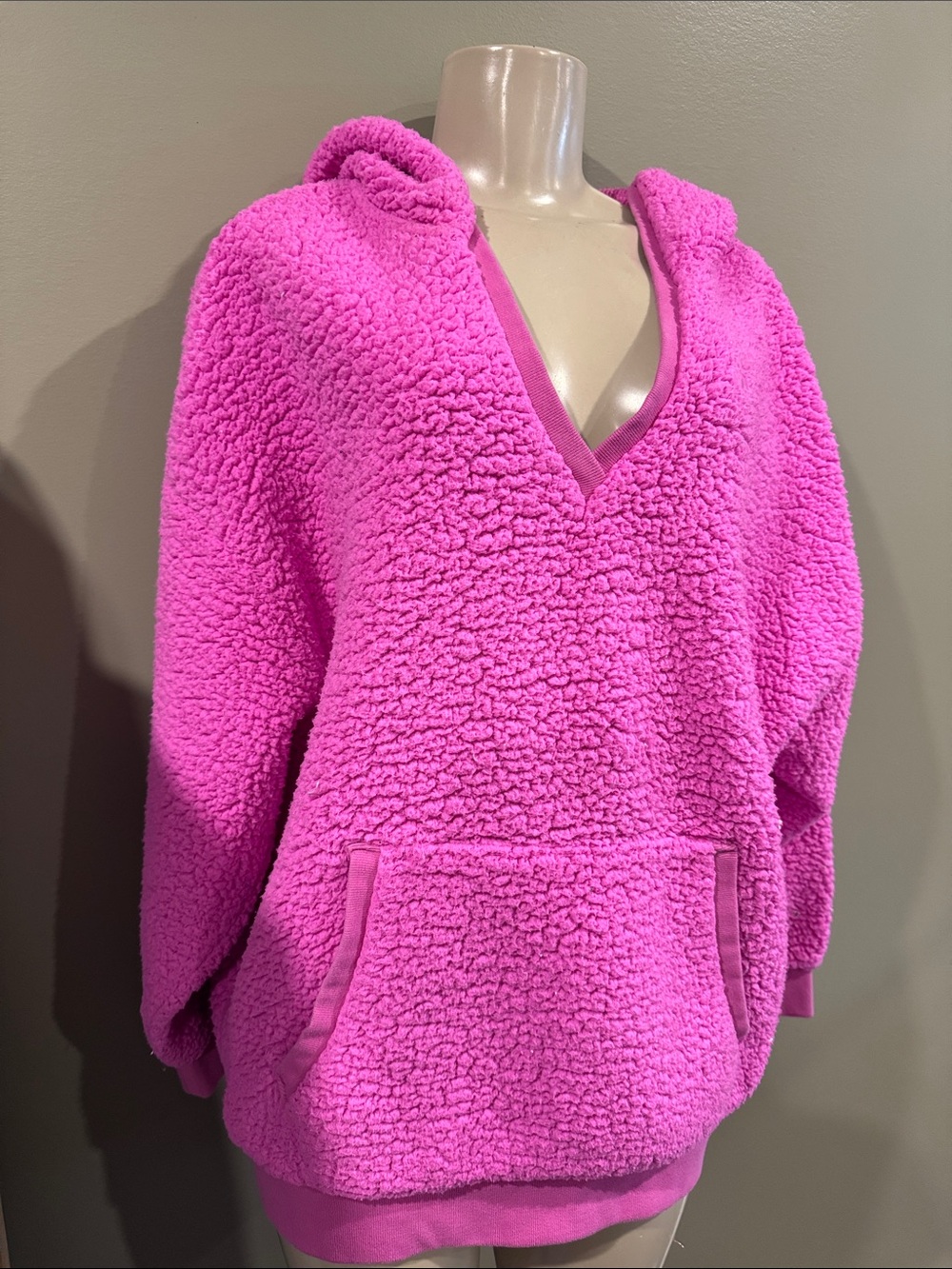 PINK Plush Sherpa Hoodie in Bright Magenta